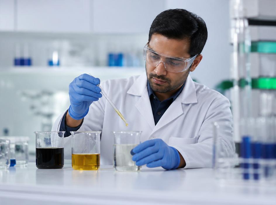 Laboratory chemist analyzing oil and gas fluid samples